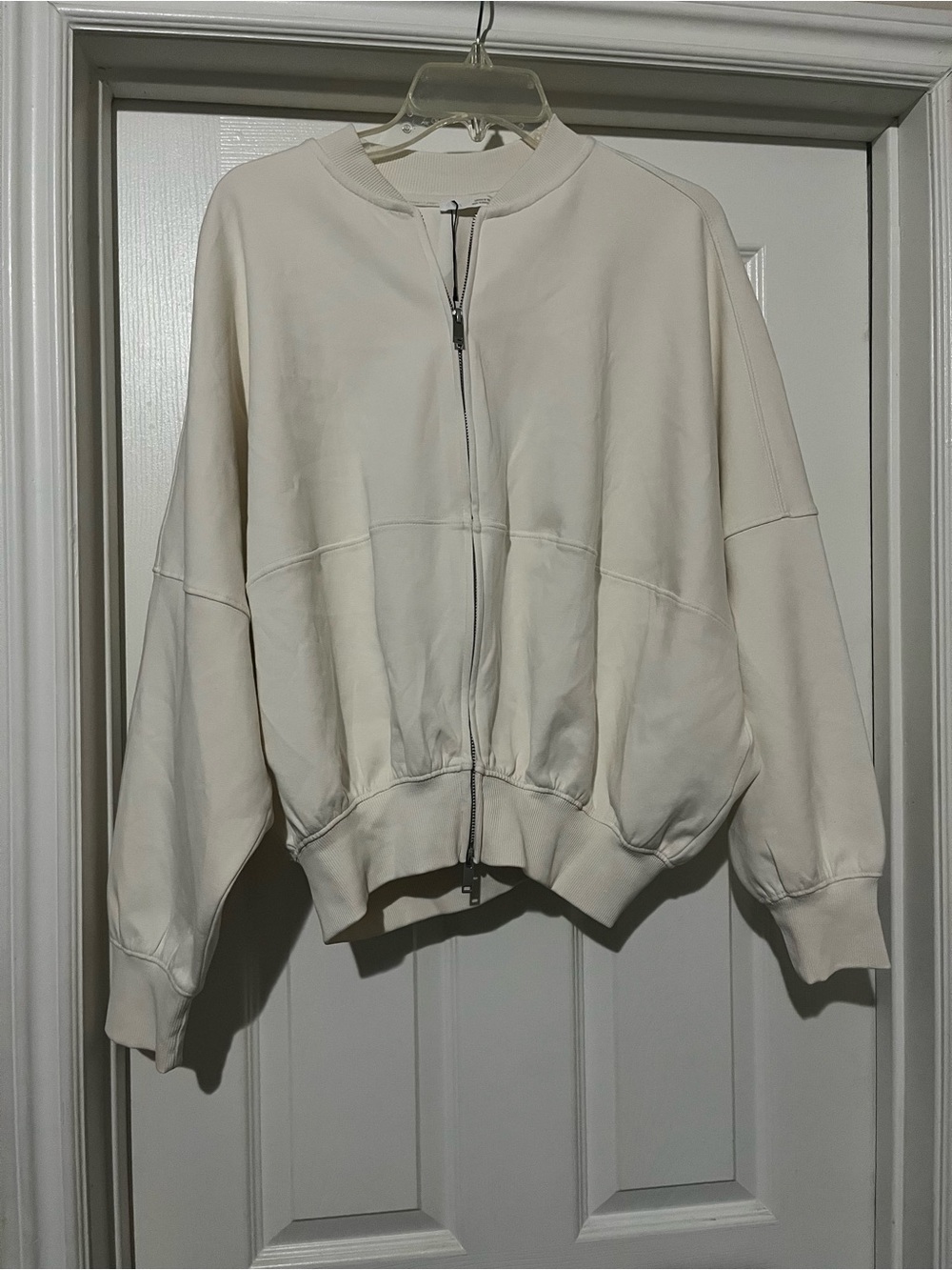 Zara Off-White Bomber Jacket with Front Zip